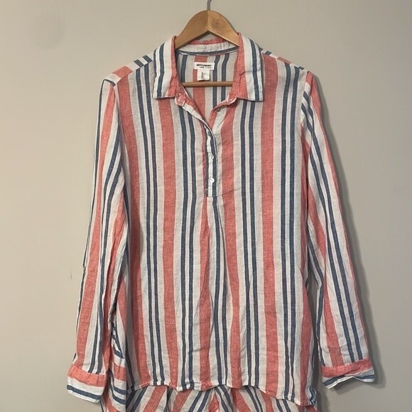 Artisan NY 100% Linen Striped Popover Tunic Large - Picture 4 of 9